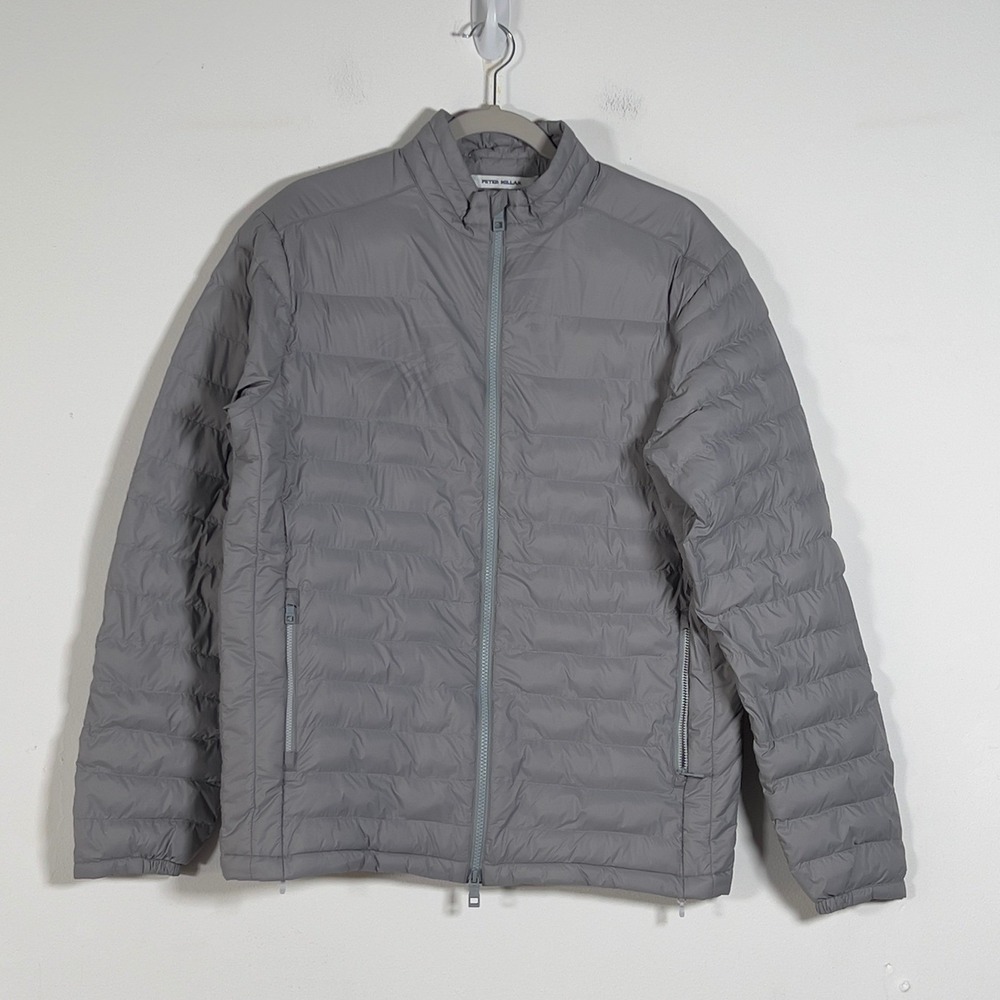 Peter Millar All Course Quilted Puffer Jacket Mens Sz M Gray Full Zip Windproof